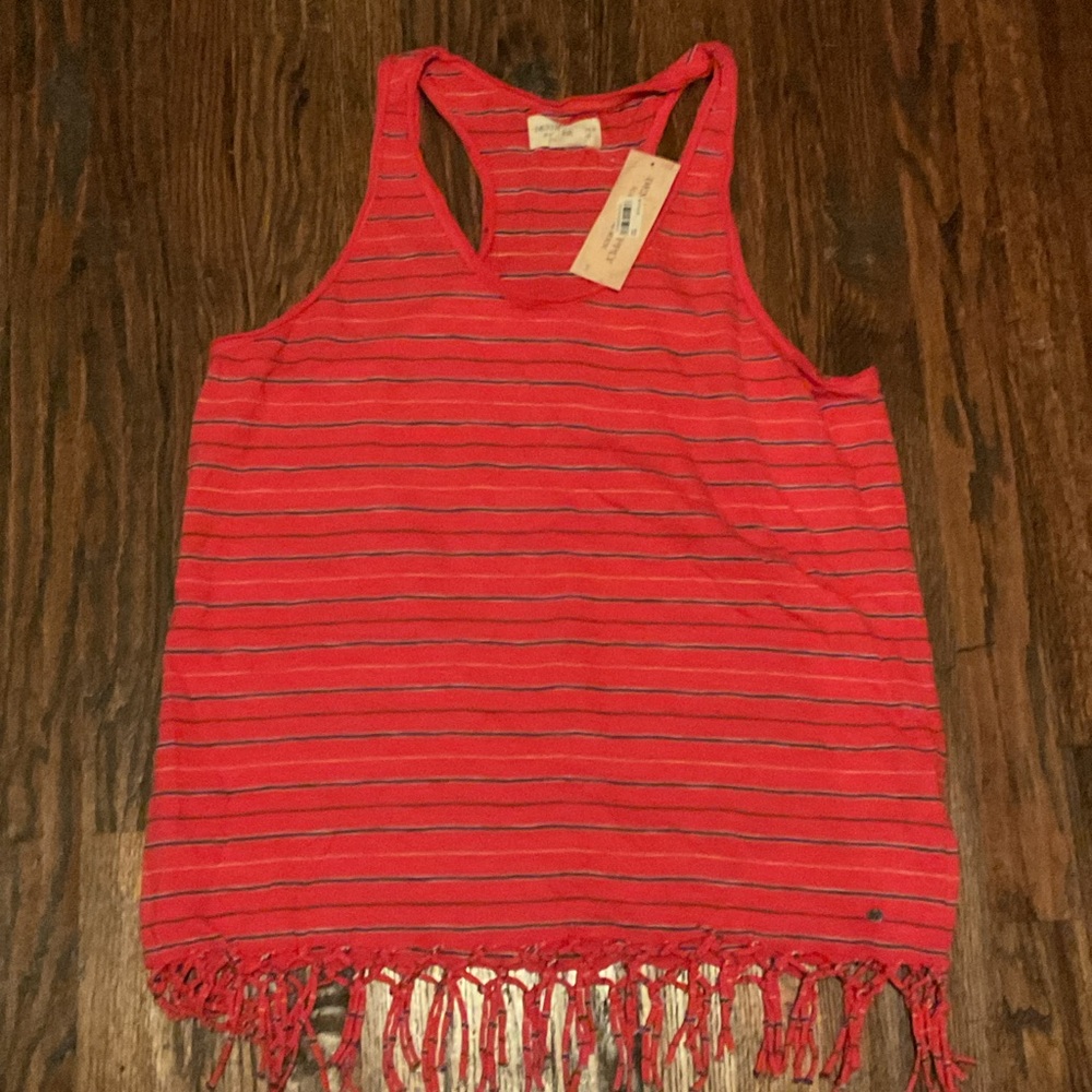 Denim & Supply Ralph Lauren Red Striped Racerback Fringe Tank